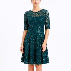 CHRIS MCLAUGHLIN Dress Teal Green Lace Elegant Lined Women Size 8 Medium NEW NWT